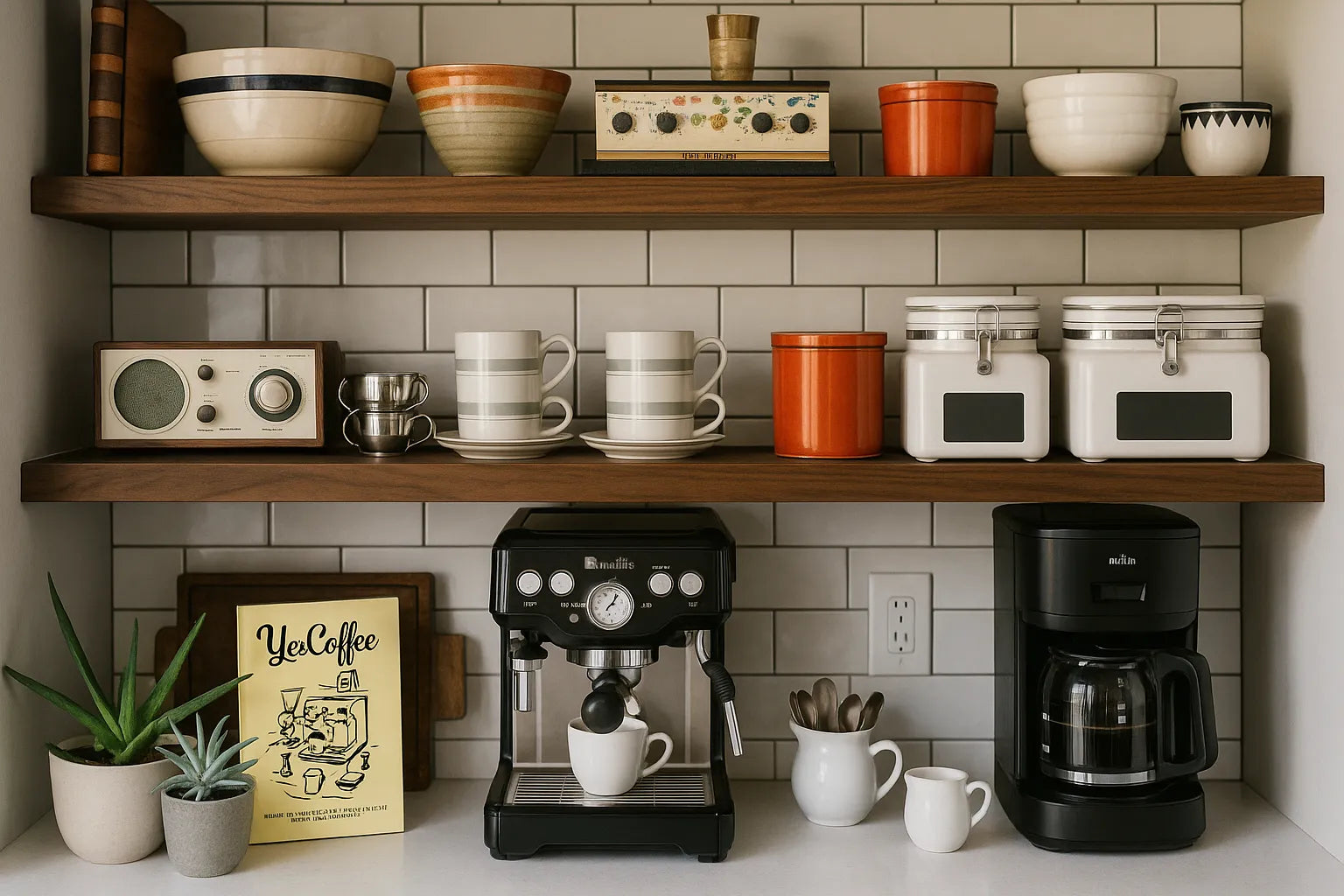 Estación de café en casa con una guíoa de Yes Coffee
