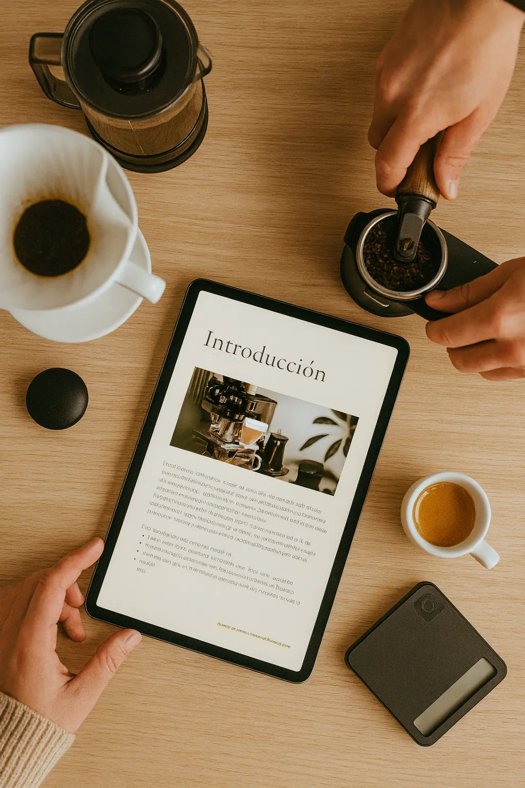 Tablet con introducción a guía Yes Coffee