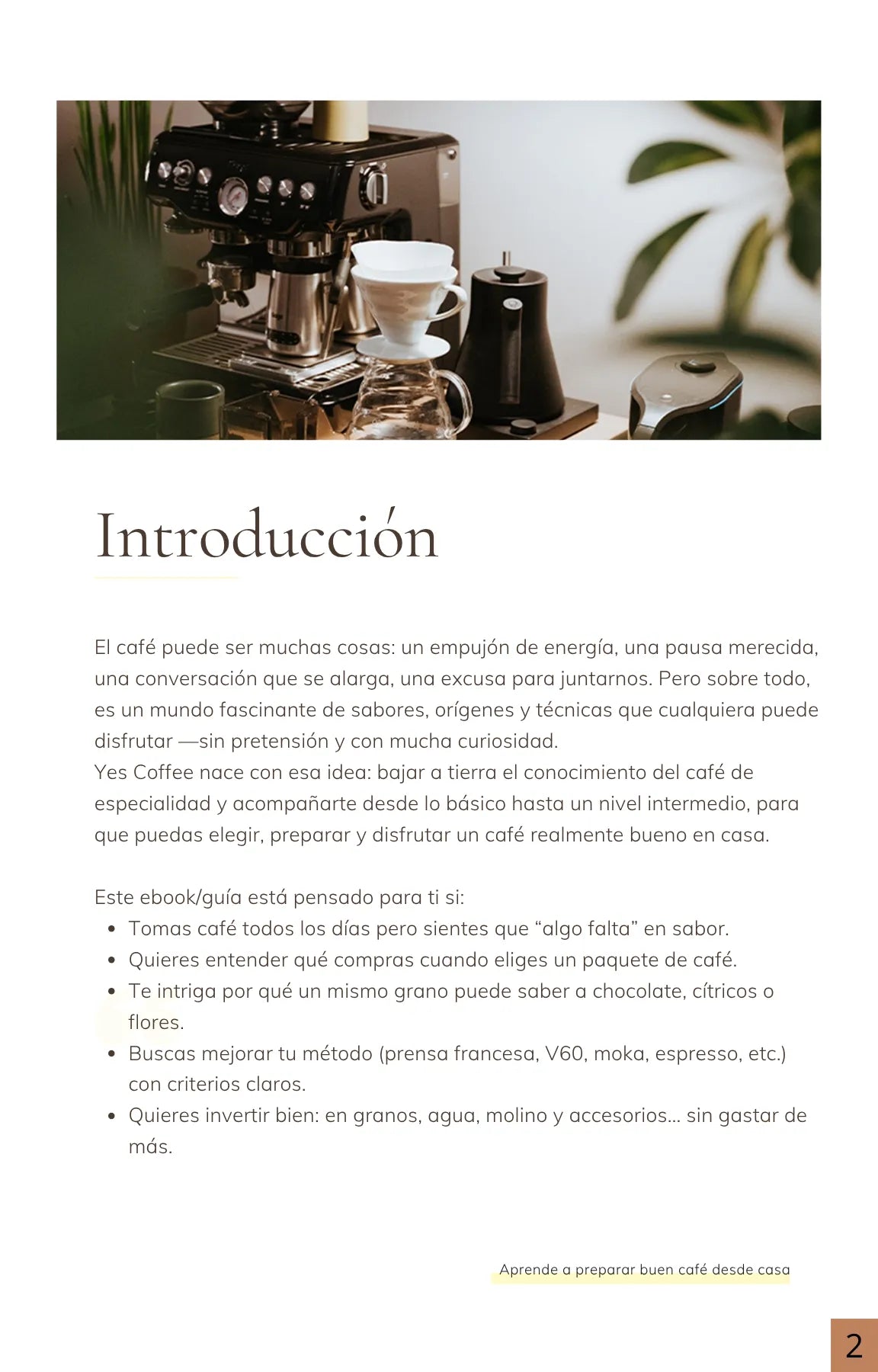Página introducción guia Yes Coffee